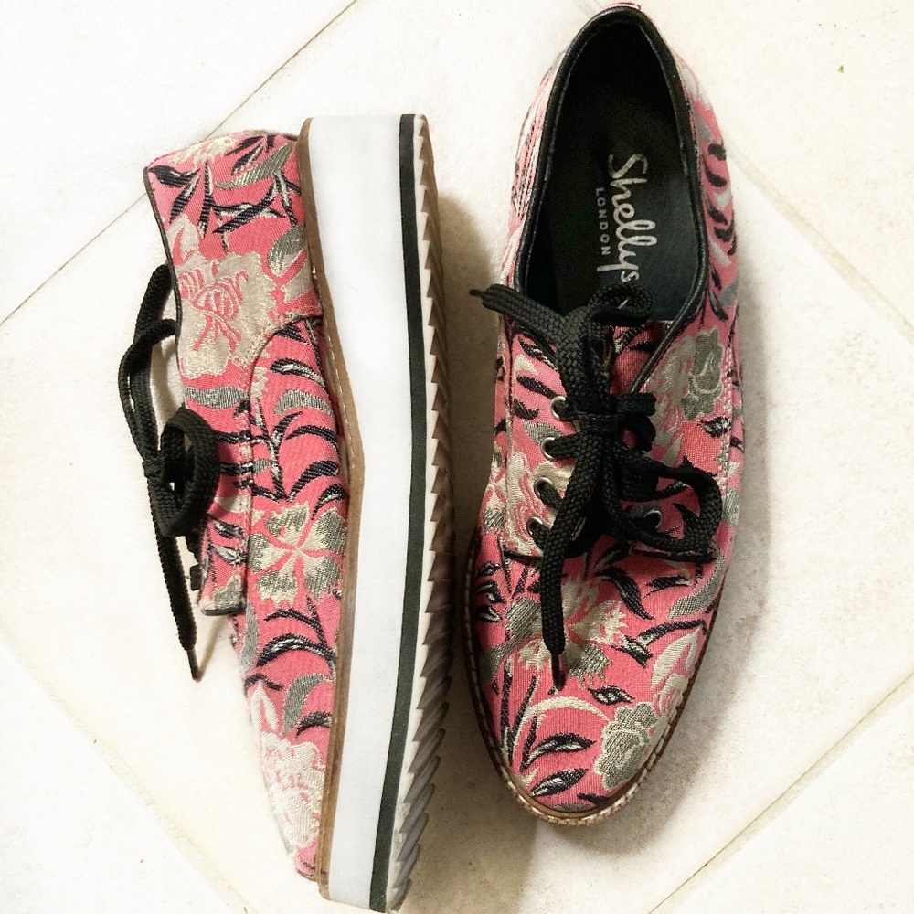 Shellys London Dada Pink Floral Wedge Oxford Lace shoes